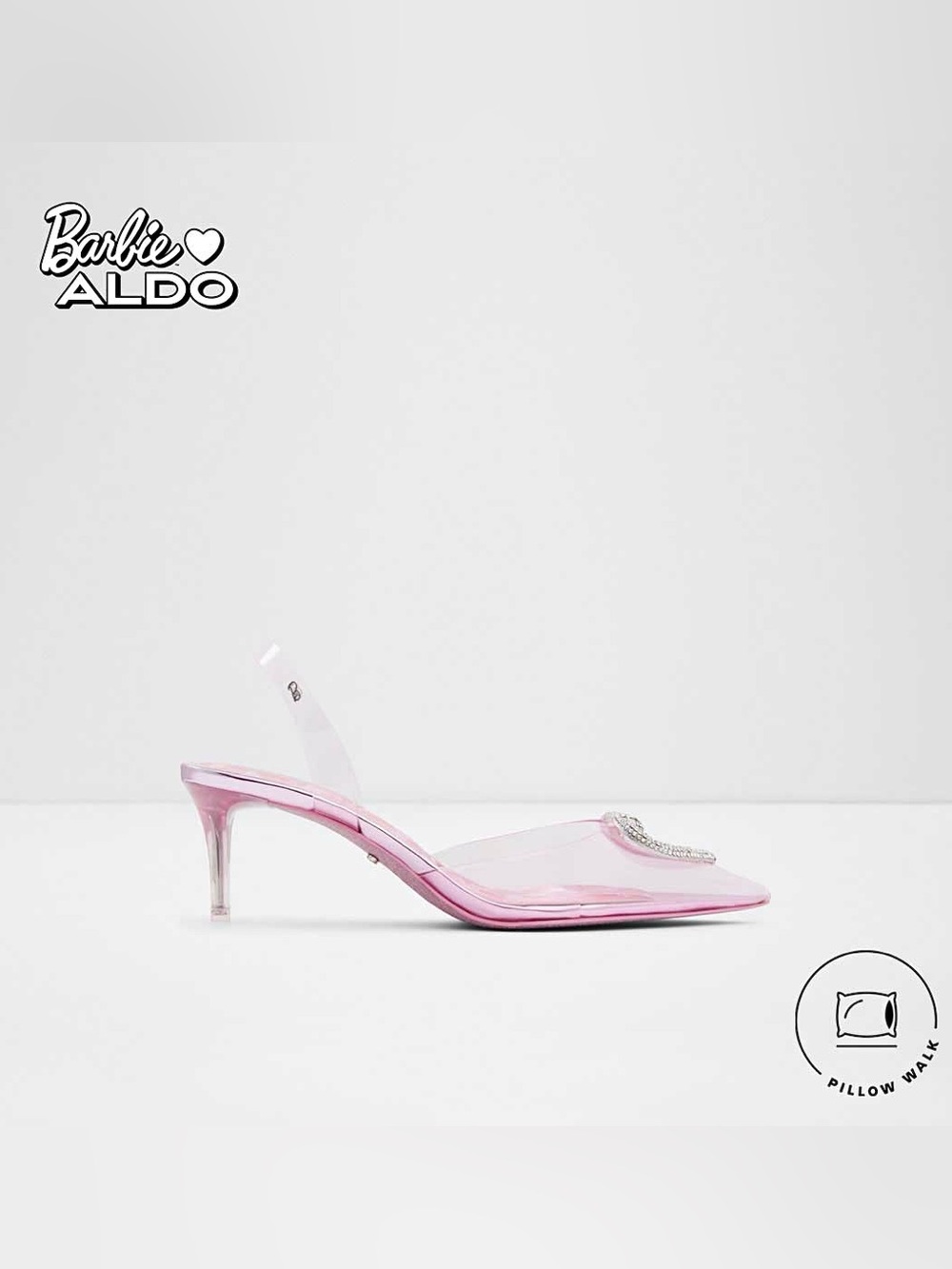 ALDO × Barbie Slingback Heels in Clear Pink with Crystal Heart Gems - Picture 7 of 11